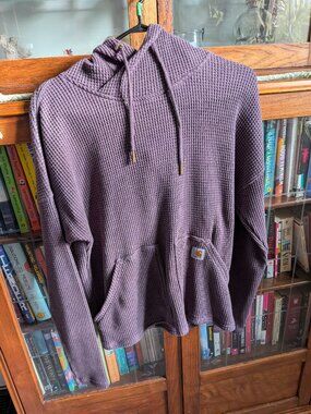 Carhartt Thermal Waffle Knit Hoodie Purple Women's Small Relaxed Fit